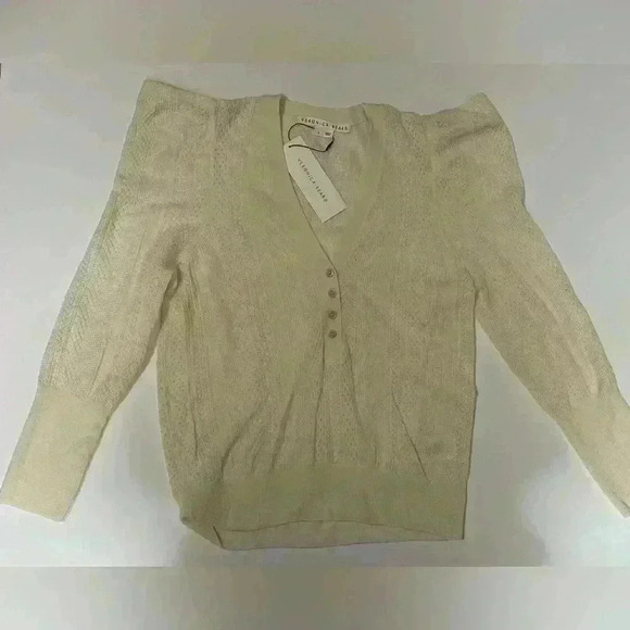 Veronica Beard KIRKA MERINO WOOL HENLEY POINTELLE SWEATER Ivory Small NWT - Picture 3 of 7